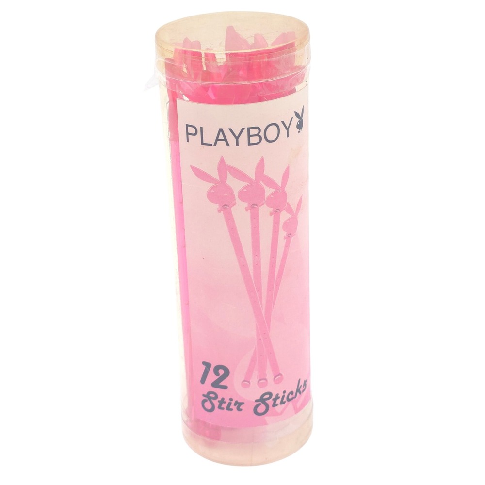 Playboy Stir Sticks Pink Rabbit Head Logo Vintage 2003 Y2K Barware Set of 12